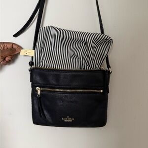 kate spade Black Pebbled Leather Crossbody with Striped Insert